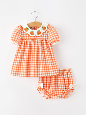 Thanksgiving Halloween Pumpkin Puff Sleeve Girls Bloomer Set — view 4