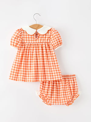 Thanksgiving Halloween Pumpkin Puff Sleeve Girls Bloomer Set — view 5