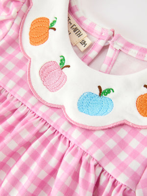 Thanksgiving Halloween Pumpkin Embroidery Pink Plaid Girls Bloomer Set — view 3