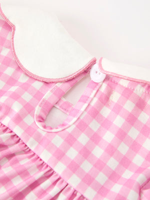 Thanksgiving Halloween Pumpkin Embroidery Pink Plaid Girls Bloomer Set — view 4