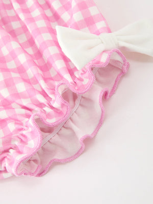 Thanksgiving Halloween Pumpkin Embroidery Pink Plaid Girls Bloomer Set — view 5