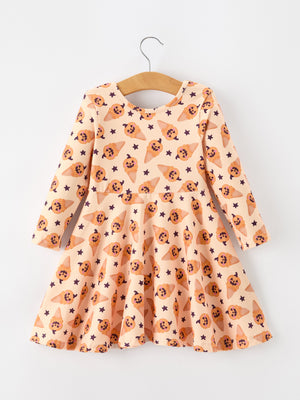 Halloween Pumpkin Girls Long Sleeve Dress — view 2