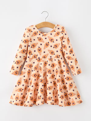 Halloween Pumpkin Girls Long Sleeve Dress — view 1