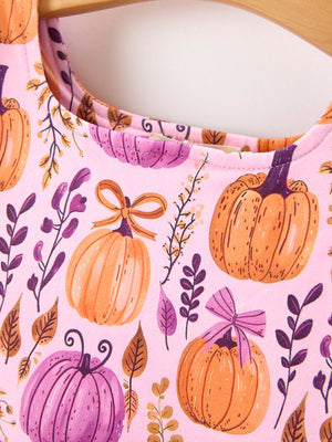 Thanksgiving Halloween Pumpkin Bow Ruffled Girls Dress — view 3