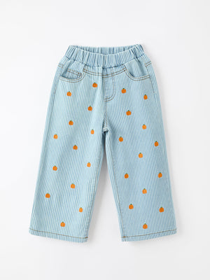 Halloween Thanksgiving Pumpkin Embroidered Girls Flare Pants — view 1