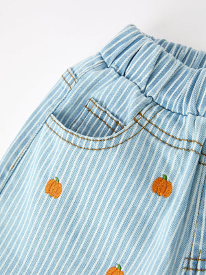 Halloween Thanksgiving Pumpkin Embroidered Girls Flare Pants — view 3