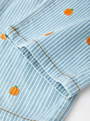 Halloween Thanksgiving Pumpkin Embroidered Girls Flare Pants — view 4