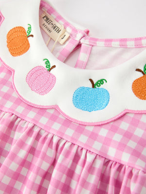 Thanksgiving Halloween Pumpkin Embroidery Girls Dress — view 3