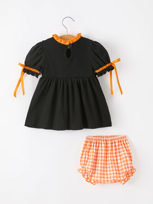 Girls Halloween Dog Pumpkin Black Bloomers Set — view 2