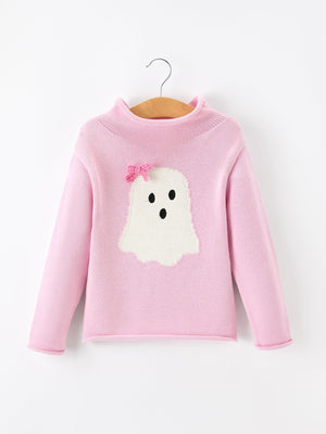 Girls Ghost Bow Knit Sweater Halloween Cute Embroidered Pullover — view 1