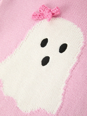 Girls Ghost Bow Knit Sweater Halloween Cute Embroidered Pullover — view 4