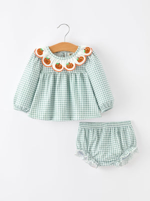 Halloween Thanksgiving Embroidered Pumpkin Girls Bloomer Set — view 6