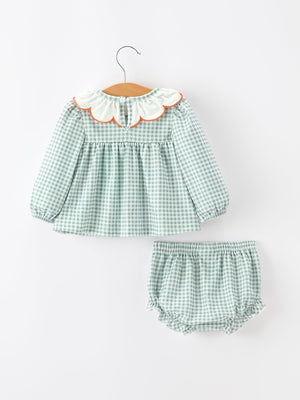 Halloween Thanksgiving Embroidered Pumpkin Girls Bloomer Set — view 7
