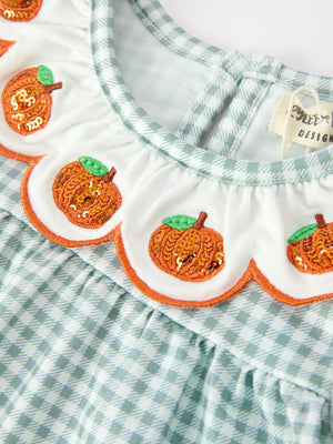 Halloween Thanksgiving Embroidered Pumpkin Girls Bloomer Set — view 8