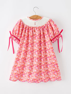 Girls Halloween & Thanksgiving Hot Pink Smocked Twirl Dress — view 2