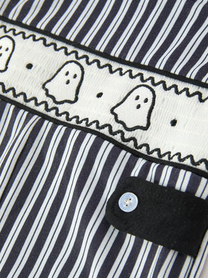 Halloween Ghost Smocked Boys Jon Jon Embroidered Romper — view 4