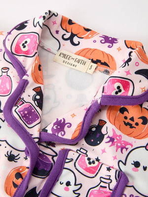 Halloween Pumpkin Ghost Print Girls Pajama Set — view 3