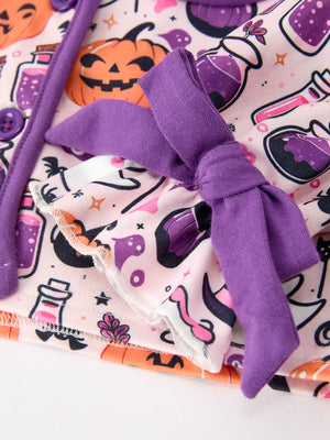 Halloween Pumpkin Ghost Print Girls Pajama Set — view 4