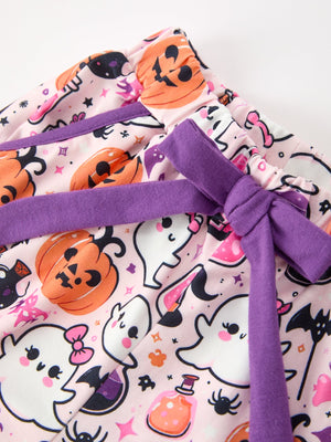 Halloween Pumpkin Ghost Print Girls Pajama Set — view 5
