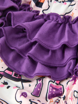 Halloween Pumpkin Ghost Baby Girl Bubble Romper Ruffle Bow Detail — view 5