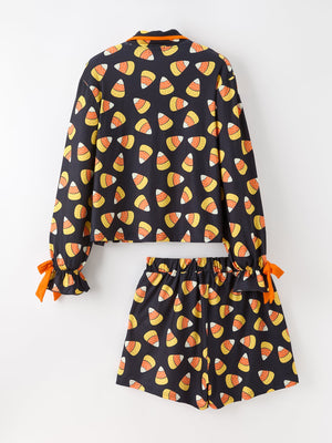 Halloween Candy Corn Mommy and Me Pajama Set Matching Lounge Set — view 9