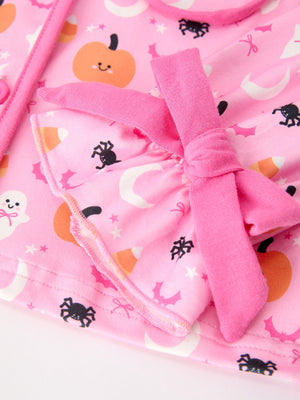 Halloween Pumpkin Ghost Print Girls Pajama Set Long Sleeve Top and Shorts — view 4