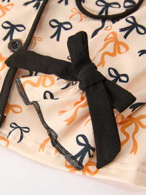 Halloween Bow Print Girls Pajama Set Long Sleeve Top and Shorts — view 4