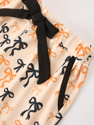 Halloween Bow Print Girls Pajama Set Long Sleeve Top and Shorts — view 5