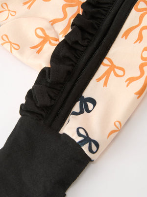 Halloween Bow Print Baby Girl Pajamas Ruffle Zipper Romper — view 4