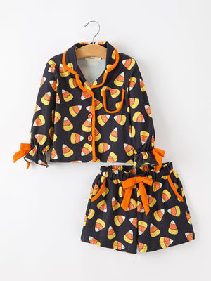 Halloween Candy Corn Mommy and Me Pajama Set Matching Lounge Set — view 3