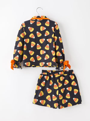 Halloween Candy Corn Mommy and Me Pajama Set Matching Lounge Set — view 4