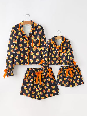 Halloween Candy Corn Mommy and Me Pajama Set Matching Lounge Set — view 2