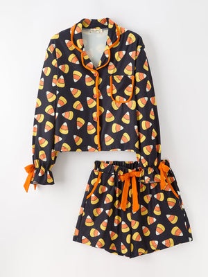 Halloween Candy Corn Mommy and Me Pajama Set Matching Lounge Set — view 8