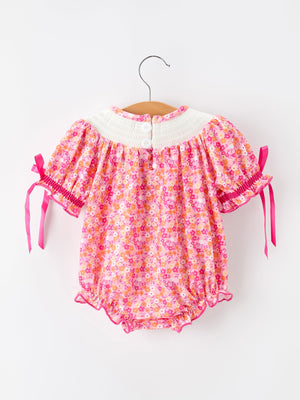 Girls Halloween & Thanksgiving Floral Smocked Bubble Romper — view 2