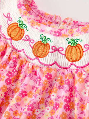 Girls Halloween & Thanksgiving Floral Smocked Bubble Romper — view 3