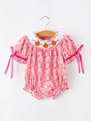 Girls Halloween & Thanksgiving Floral Smocked Bubble Romper — view 1