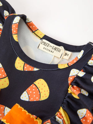 Halloween Candy Corn Baby Girl Bubble Romper Ruffle — view 3