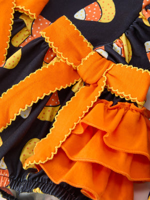 Halloween Candy Corn Baby Girl Bubble Romper Ruffle — view 4