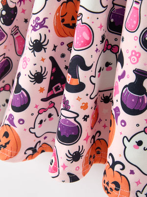 Halloween Pumpkin Ghost Print Girls Twirl Dress Short Sleeve — view 5