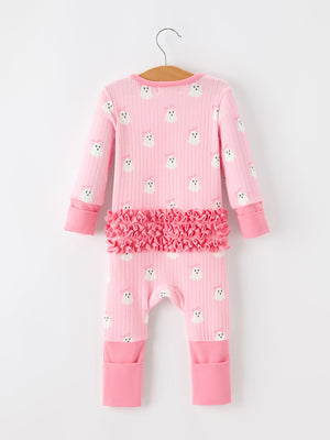 Halloween Ghost Baby Girl Pink Pajamas Ruffle Zipper Romper — view 2