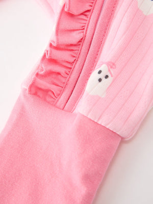 Halloween Ghost Baby Girl Pink Pajamas Ruffle Zipper Romper — view 4