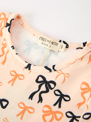 Halloween Bow Print Girls Twirl Dress Long Sleeve with Pockets — view 4