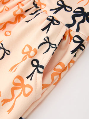 Halloween Bow Print Girls Twirl Dress Long Sleeve with Pockets — view 5