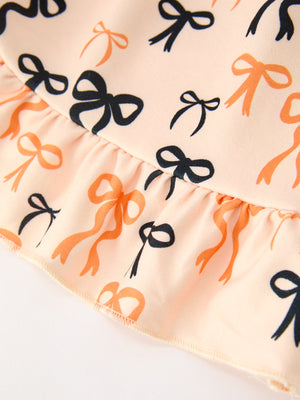 Halloween Bow Print Girls Twirl Dress Long Sleeve with Pockets — view 6
