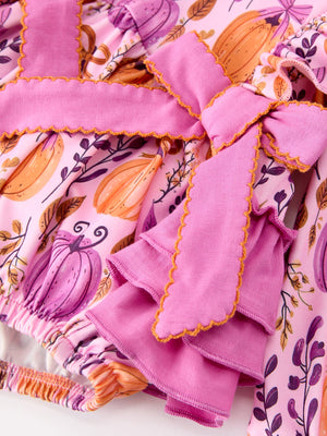 Halloween Thanksgiving Pumpkin Girls Romper with Ruffle Bow — view 3
