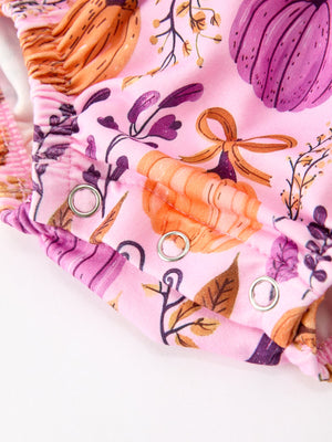 Halloween Thanksgiving Pumpkin Girls Romper with Ruffle Bow — view 4