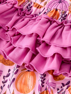 Halloween Thanksgiving Pumpkin Girls Romper with Ruffle Bow — view 5