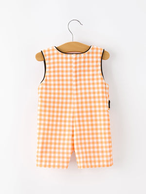 Boys Halloween Dog Pumpkin Jonjon Plaid Trim Outfit — view 2