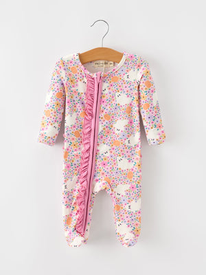 Halloween Ghost Baby Zip Romper Ruffle Trim — view 1
