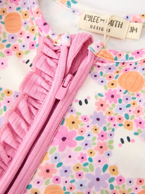 Halloween Ghost Baby Zip Romper Ruffle Trim — view 3